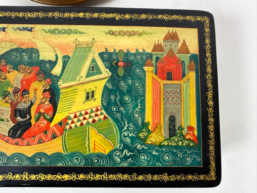 Hand Painted Russian Wooden Lacquer Box 8W X 4D X 1.5H And Hand Painted Russian Wooden Eggs And Dish [Photo 6]