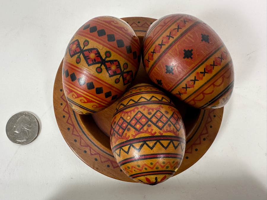 Hand Painted Russian Wooden Lacquer Box 8W X 4D X 1.5H And Hand Painted Russian Wooden Eggs And Dish [Photo 9]