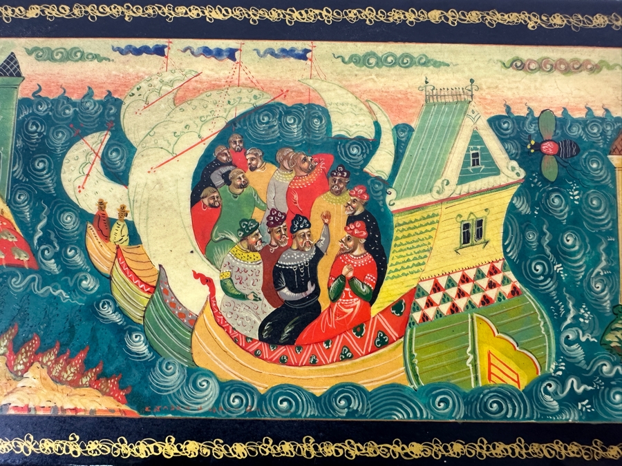 Hand Painted Russian Wooden Lacquer Box 8W X 4D X 1.5H And Hand Painted Russian Wooden Eggs And Dish [Photo 4]