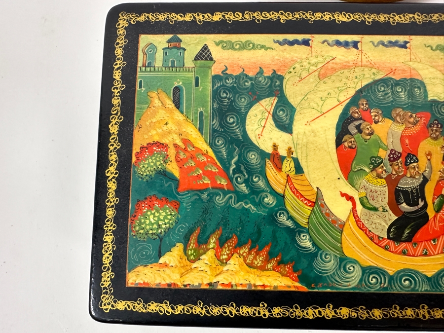 Hand Painted Russian Wooden Lacquer Box 8W X 4D X 1.5H And Hand Painted Russian Wooden Eggs And Dish [Photo 5]