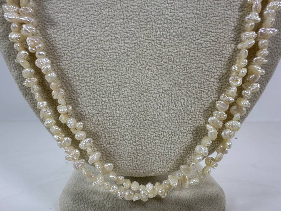 Double Strand 26' Pearl Necklace With Silver Clasp [Photo 3]