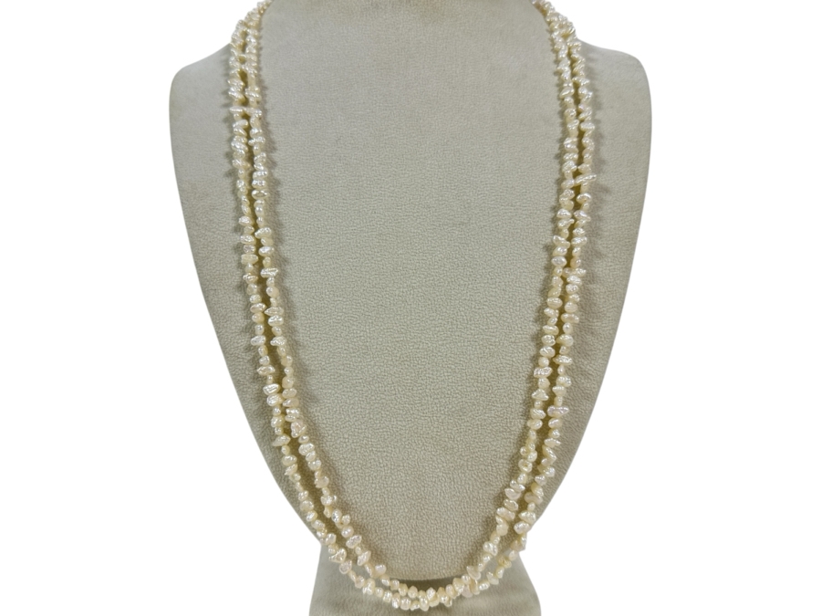 Double Strand 26' Pearl Necklace With Silver Clasp [Photo 1]