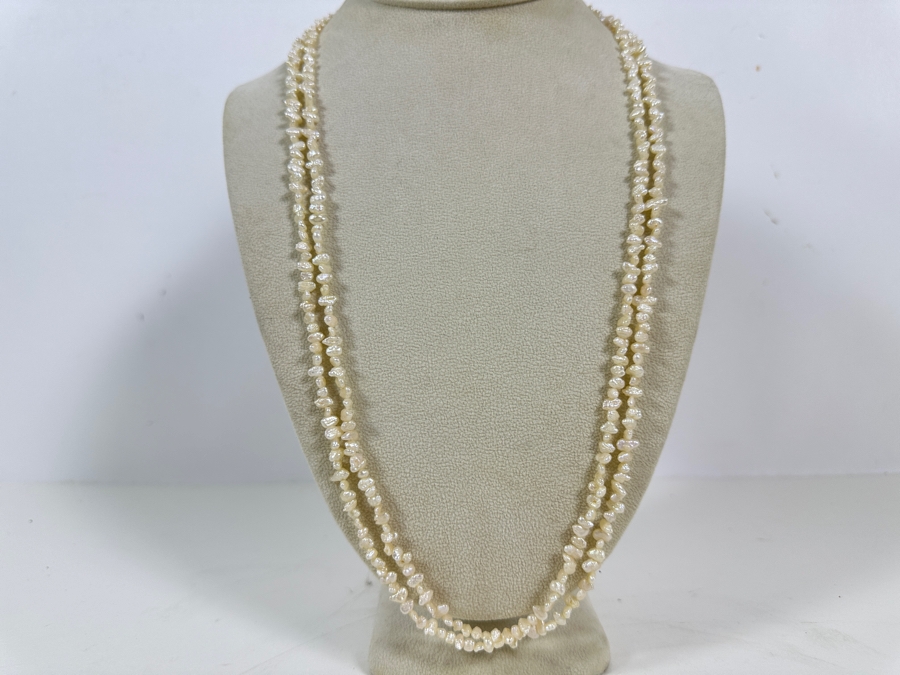 Double Strand 26' Pearl Necklace With Silver Clasp [Photo 2]