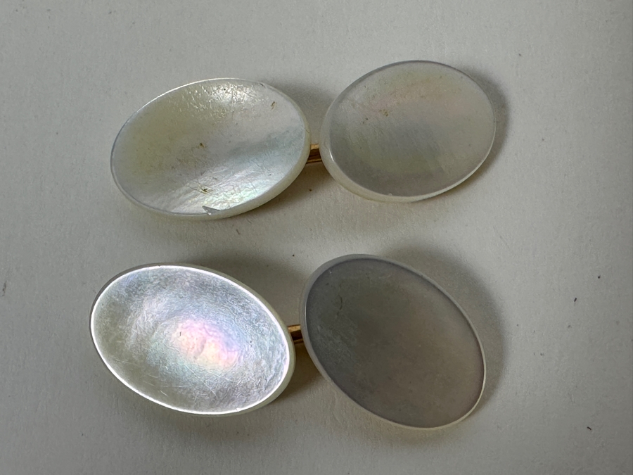 Vintage 14k Gold Mother Of Pearl Shell Cufflinks 6g [Photo 5]
