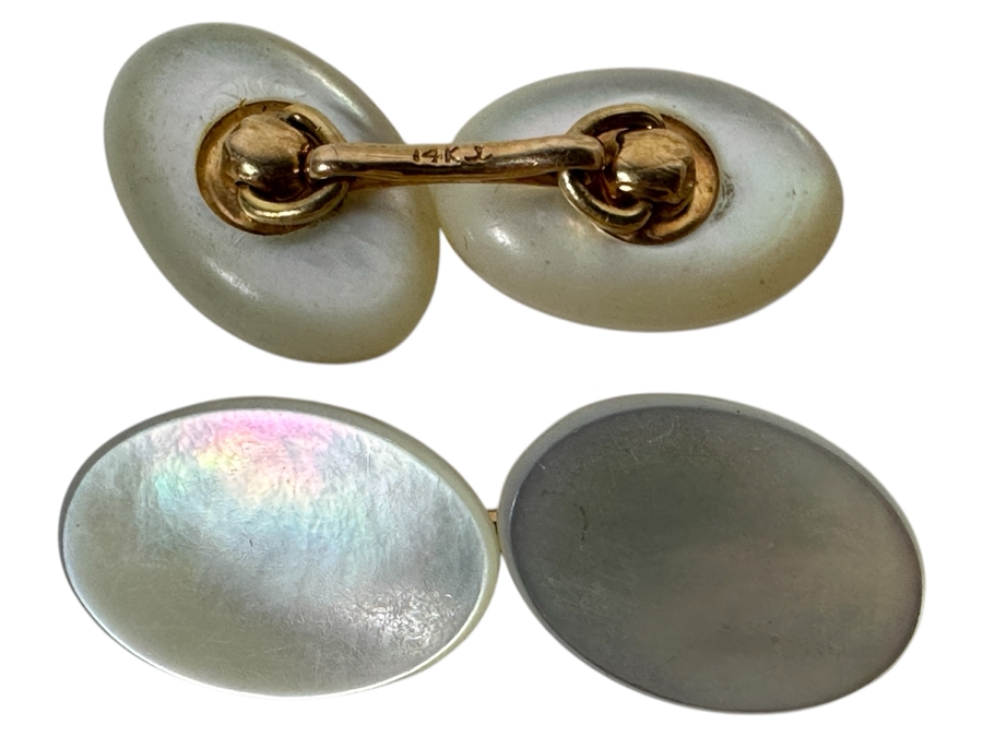 Vintage 14k Gold Mother Of Pearl Shell Cufflinks 6g [Photo 1]