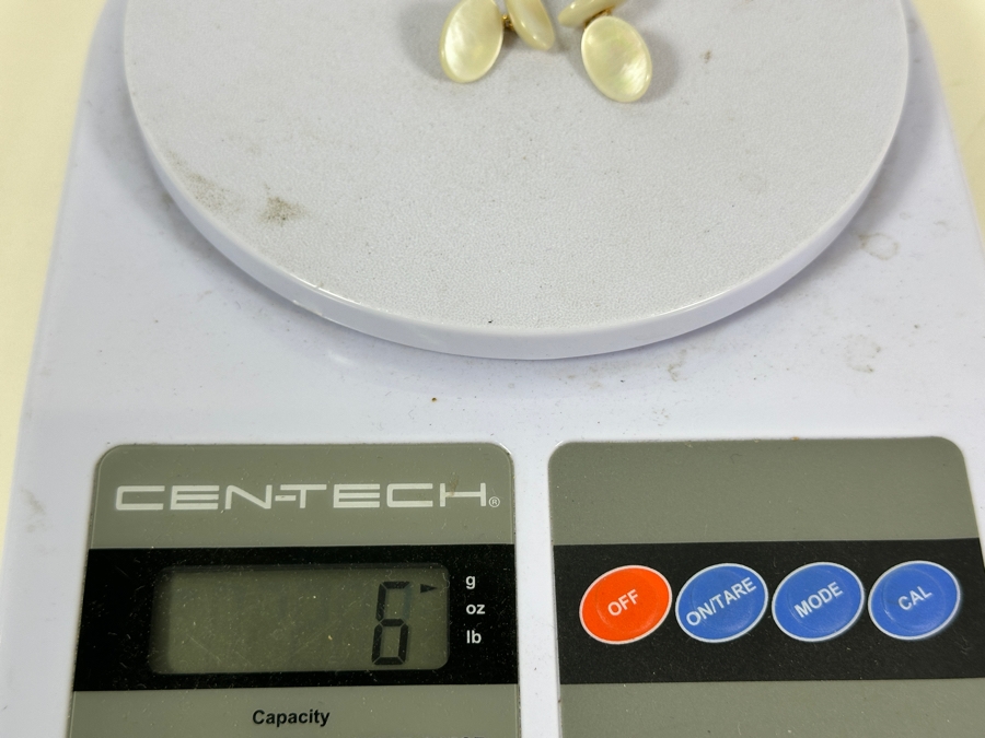 Vintage 14k Gold Mother Of Pearl Shell Cufflinks 6g [Photo 6]