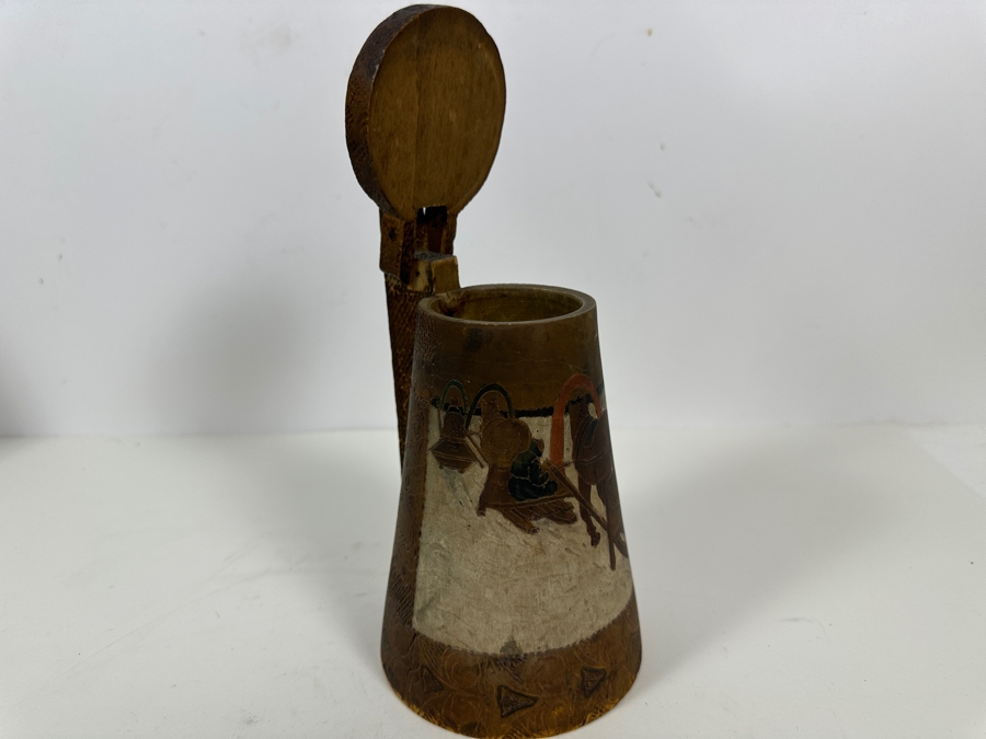 Antique Hand Carved Wooden Russian Tankard Mug 7H [Photo 9]
