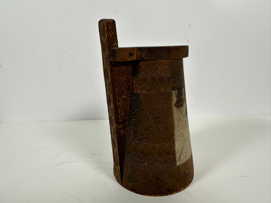 Antique Hand Carved Wooden Russian Tankard Mug 7H [Photo 8]
