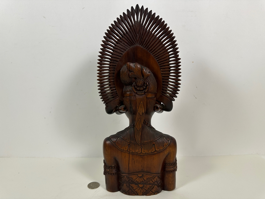 Stunning Hand Carved Wooden Balinese Bust 14H [Photo 6]