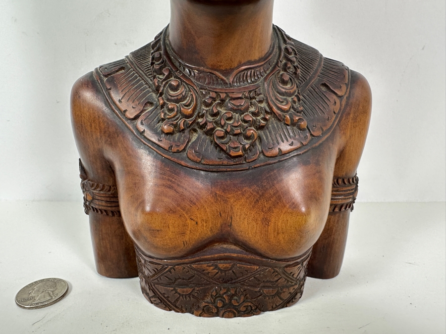 Stunning Hand Carved Wooden Balinese Bust 14H [Photo 2]