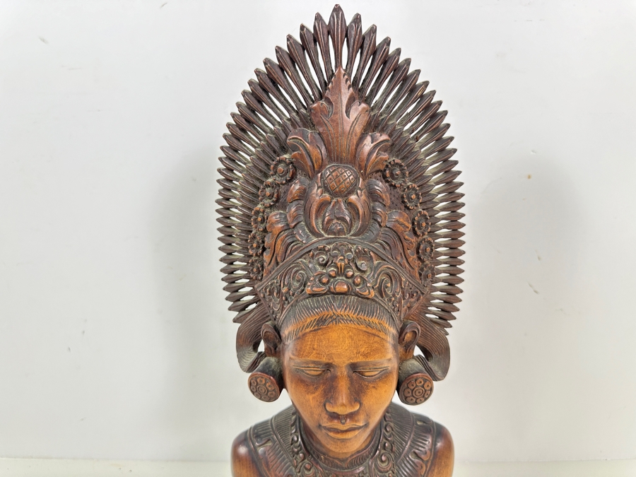 Stunning Hand Carved Wooden Balinese Bust 14H [Photo 3]