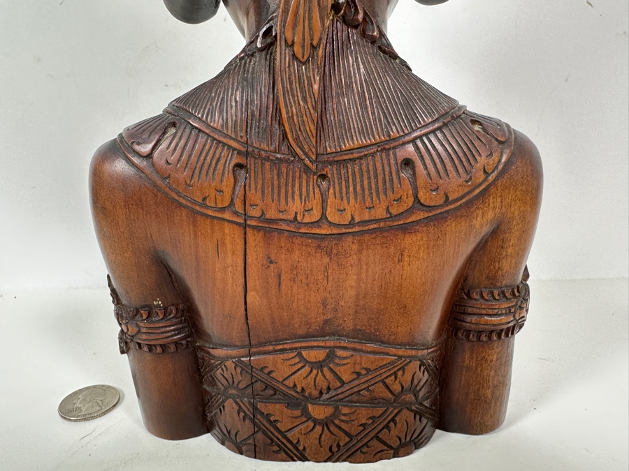 Stunning Hand Carved Wooden Balinese Bust 14H [Photo 8]