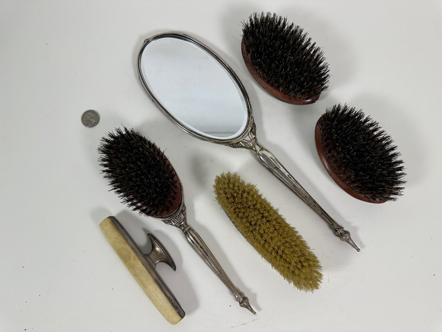 Vintage Sterling Silver Vanity Set With Mirror And Brushes [Photo 4]