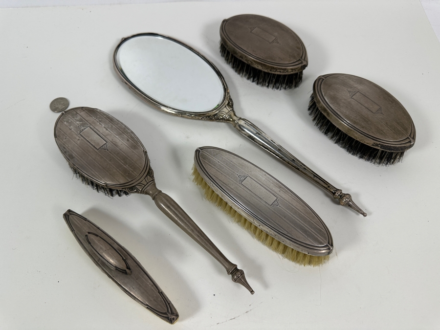 Vintage Sterling Silver Vanity Set With Mirror And Brushes [Photo 3]