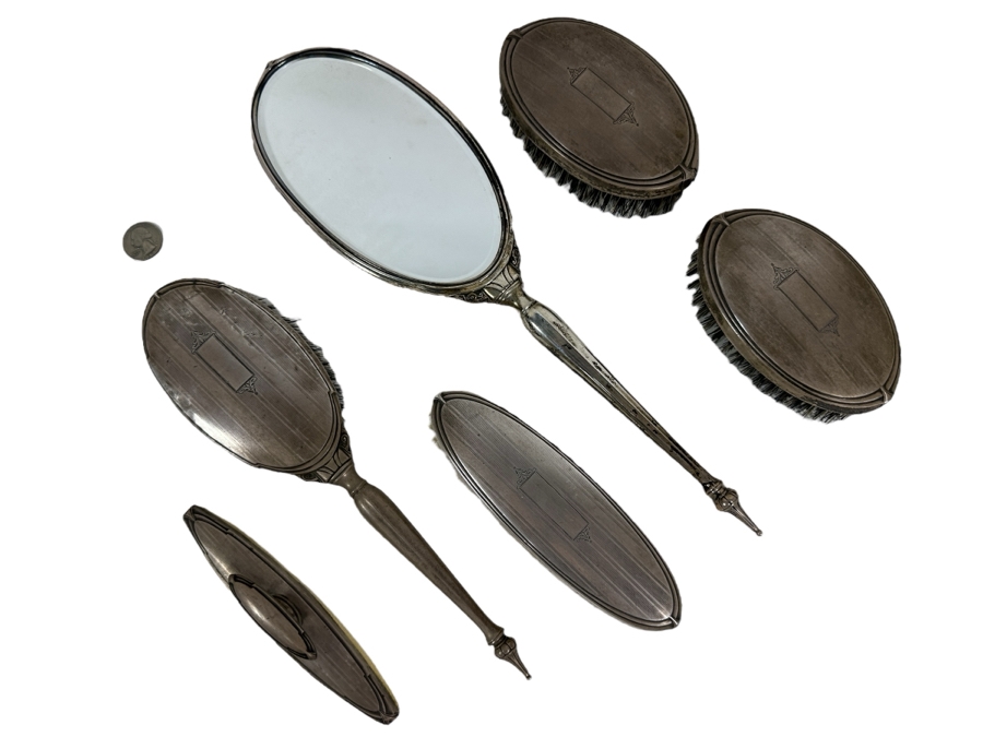 Vintage Sterling Silver Vanity Set With Mirror And Brushes [Photo 2]