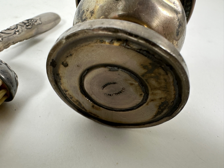 Vintage Sterling Silver Handled Brush 6.5L And Sterling Silver Weighted Cup [Photo 4]