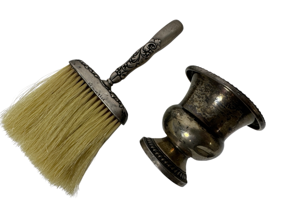 Vintage Sterling Silver Handled Brush 6.5L And Sterling Silver Weighted Cup [Photo 1]