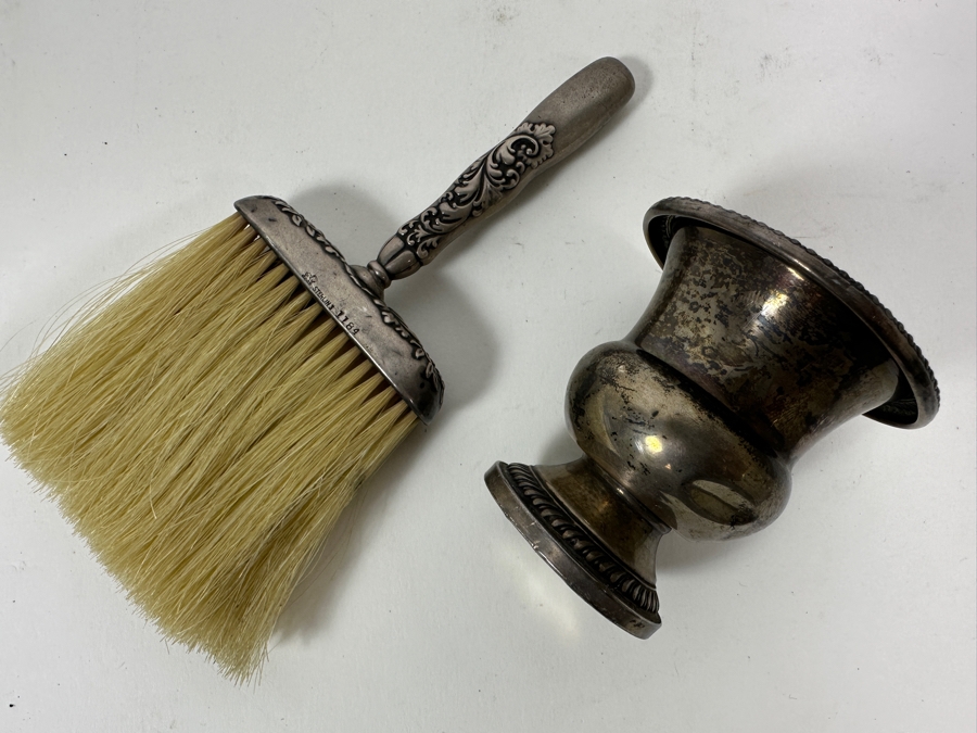 Vintage Sterling Silver Handled Brush 6.5L And Sterling Silver Weighted Cup [Photo 2]