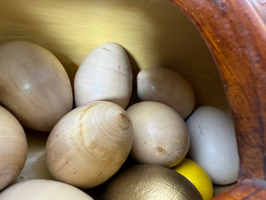 Vintage Chinese Woven Split Bamboo Duck Box With Wooden Eggs 13W X 5D X 8H [Photo 8]