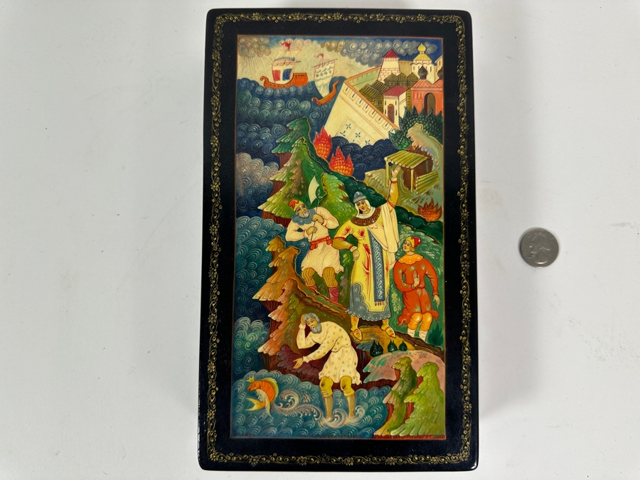 Vintage Hand Painted Russian Wooden Lacquer Box 9.5W X 5.5D X 1.75H [Photo 9]