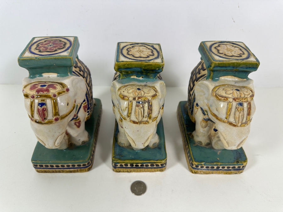 Three Small Ceramic Hand Painted Asian Elephant Plant Stands 6.25W X 3.75D X 7H [Photo 11]