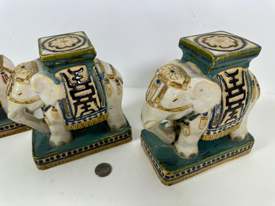 Three Small Ceramic Hand Painted Asian Elephant Plant Stands 6.25W X 3.75D X 7H [Photo 6]