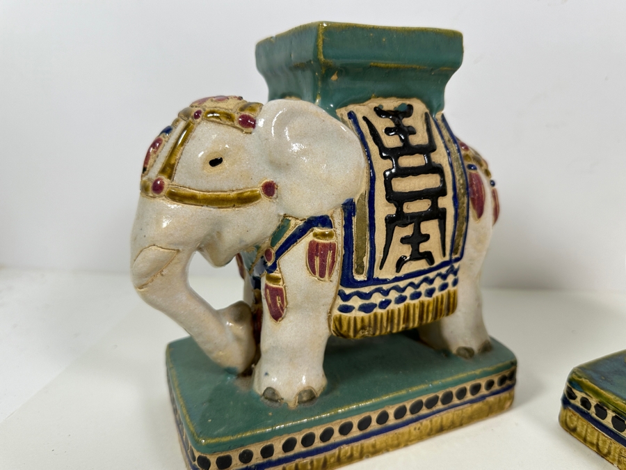 Three Small Ceramic Hand Painted Asian Elephant Plant Stands 6.25W X 3.75D X 7H [Photo 3]