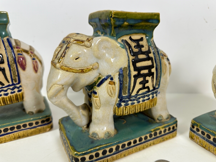 Three Small Ceramic Hand Painted Asian Elephant Plant Stands 6.25W X 3.75D X 7H [Photo 4]