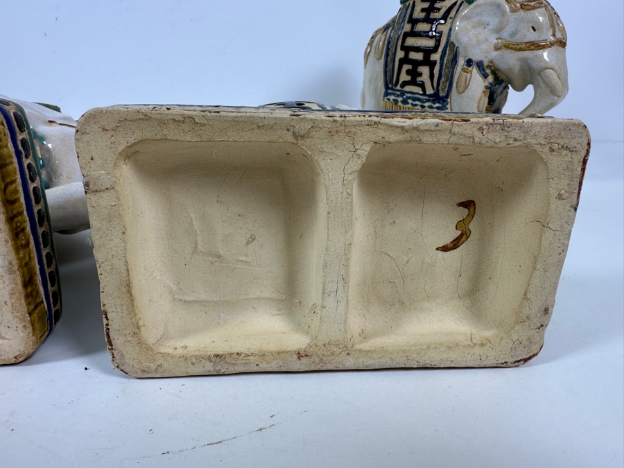 Three Small Ceramic Hand Painted Asian Elephant Plant Stands 6.25W X 3.75D X 7H [Photo 15]