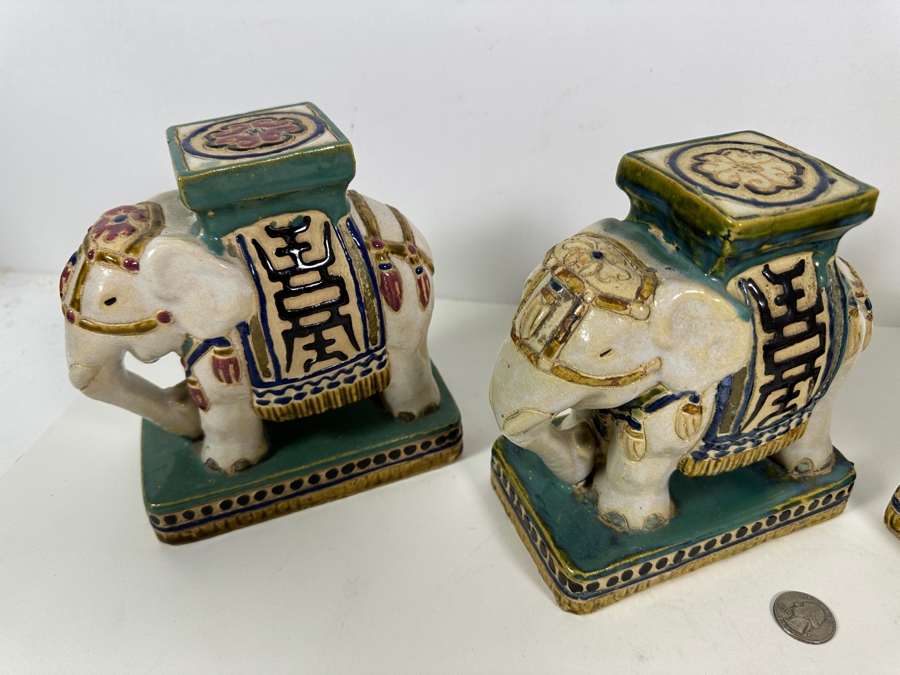 Three Small Ceramic Hand Painted Asian Elephant Plant Stands 6.25W X 3.75D X 7H [Photo 7]