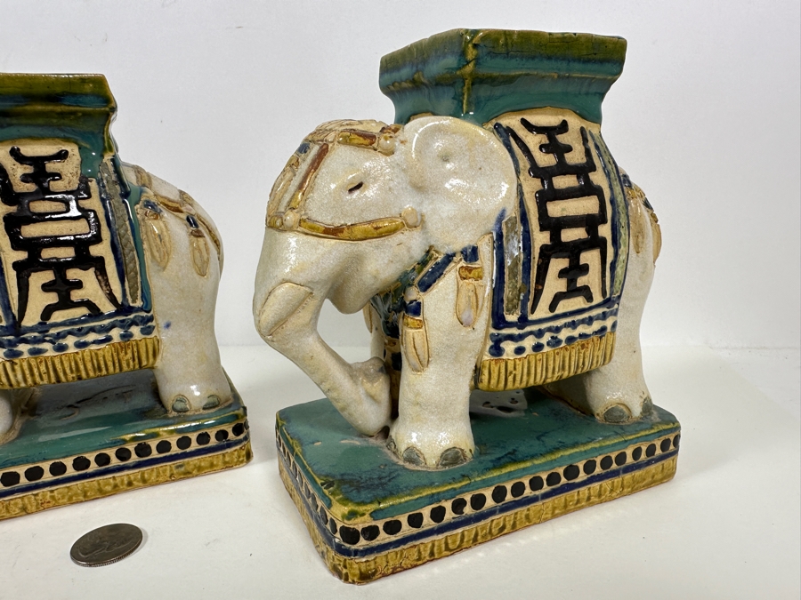 Three Small Ceramic Hand Painted Asian Elephant Plant Stands 6.25W X 3.75D X 7H [Photo 5]