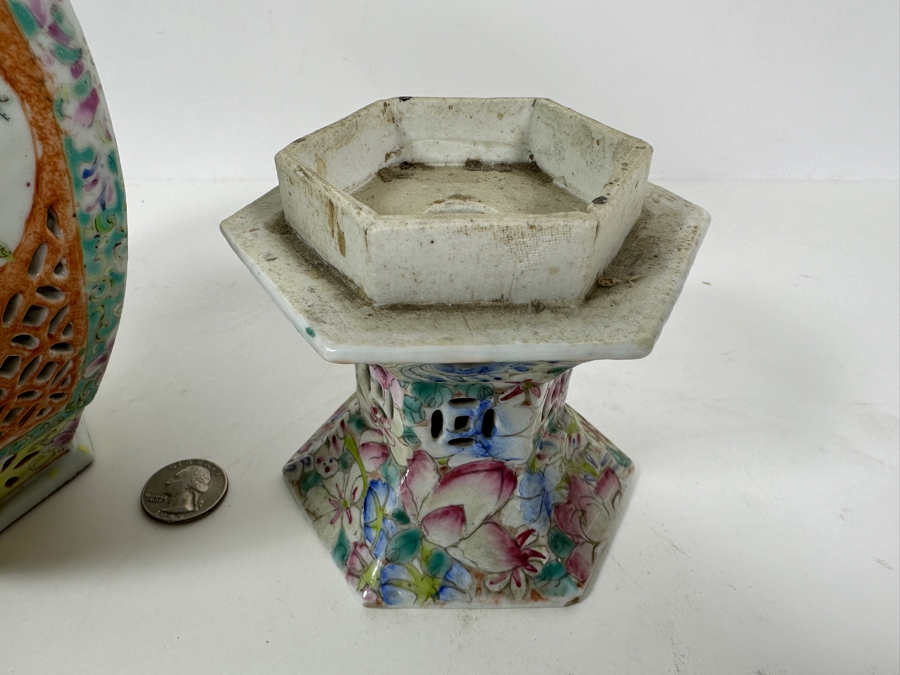 Vintage Chinese Famille Rose Reticulated Porcelain Wedding Lantern 12.25H [Photo 14]