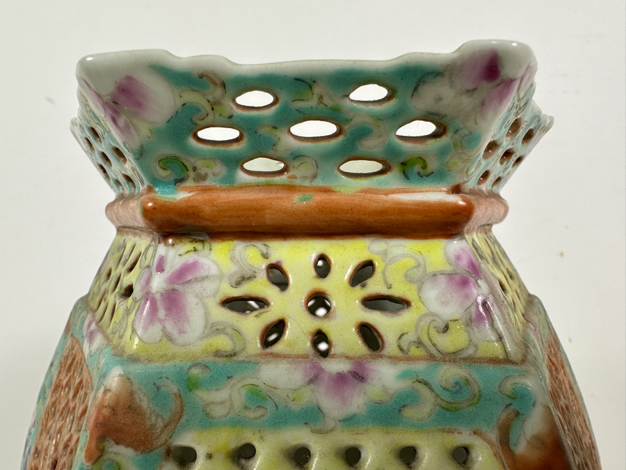 Vintage Chinese Famille Rose Reticulated Porcelain Wedding Lantern 12.25H [Photo 12]