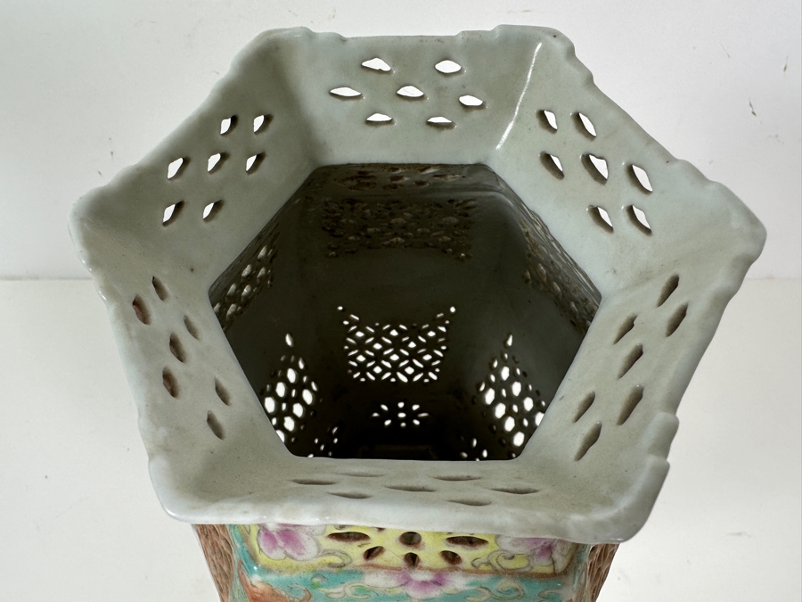 Vintage Chinese Famille Rose Reticulated Porcelain Wedding Lantern 12.25H [Photo 13]