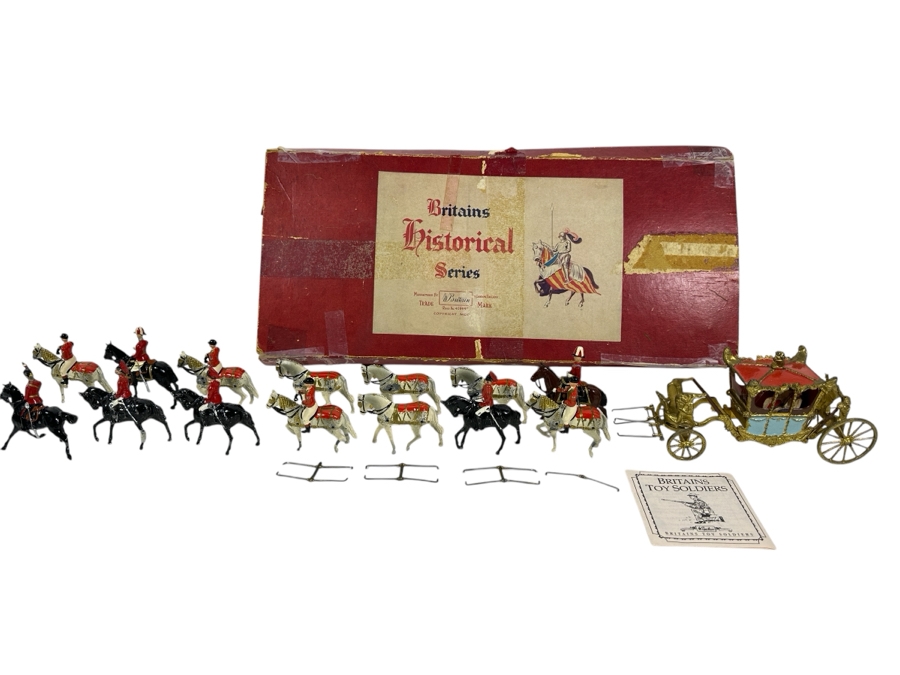 Britains Toy Soldiers Historical Series Her Majesty's State Coach With Windsor Greys Horses Plus Extra Horses With Original Damaged Box