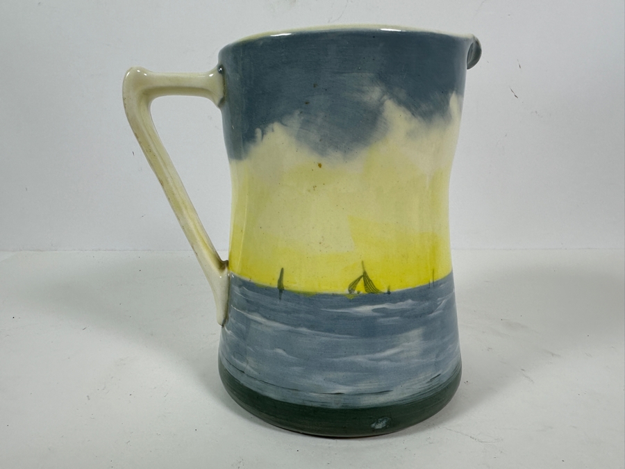 Antique English Royal Doulton Hand Painted Pitcher With Sailboat 7'H [Photo 5]