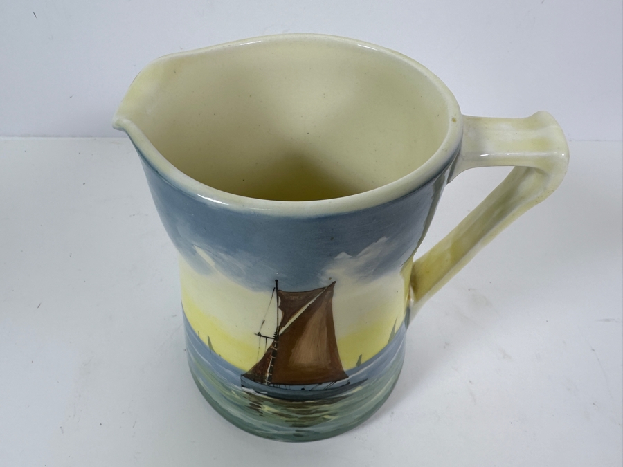 Antique English Royal Doulton Hand Painted Pitcher With Sailboat 7'H [Photo 4]