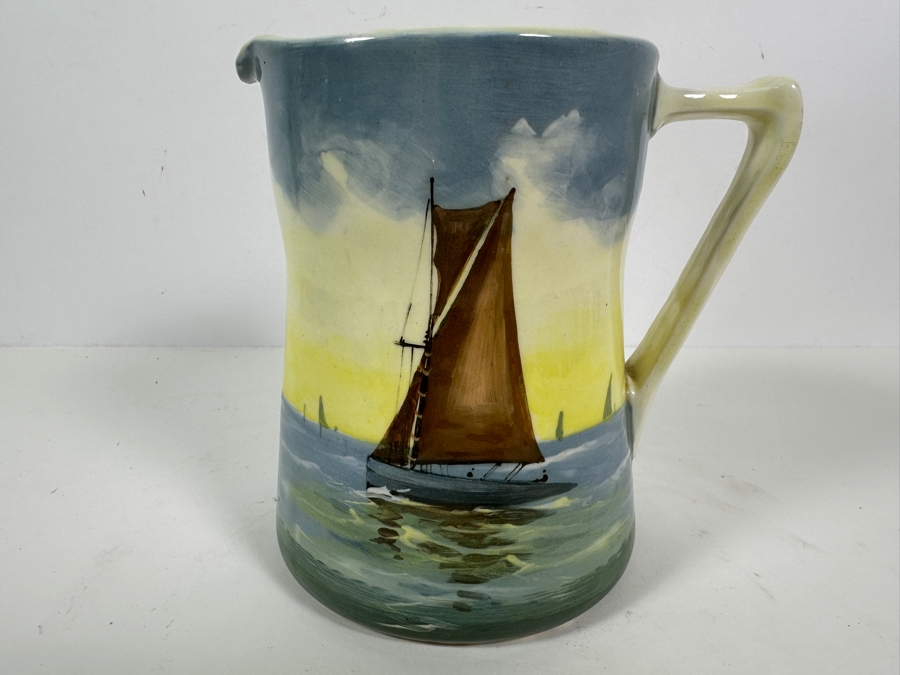 Antique English Royal Doulton Hand Painted Pitcher With Sailboat 7'H [Photo 3]