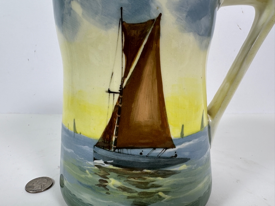 Antique English Royal Doulton Hand Painted Pitcher With Sailboat 7'H [Photo 2]