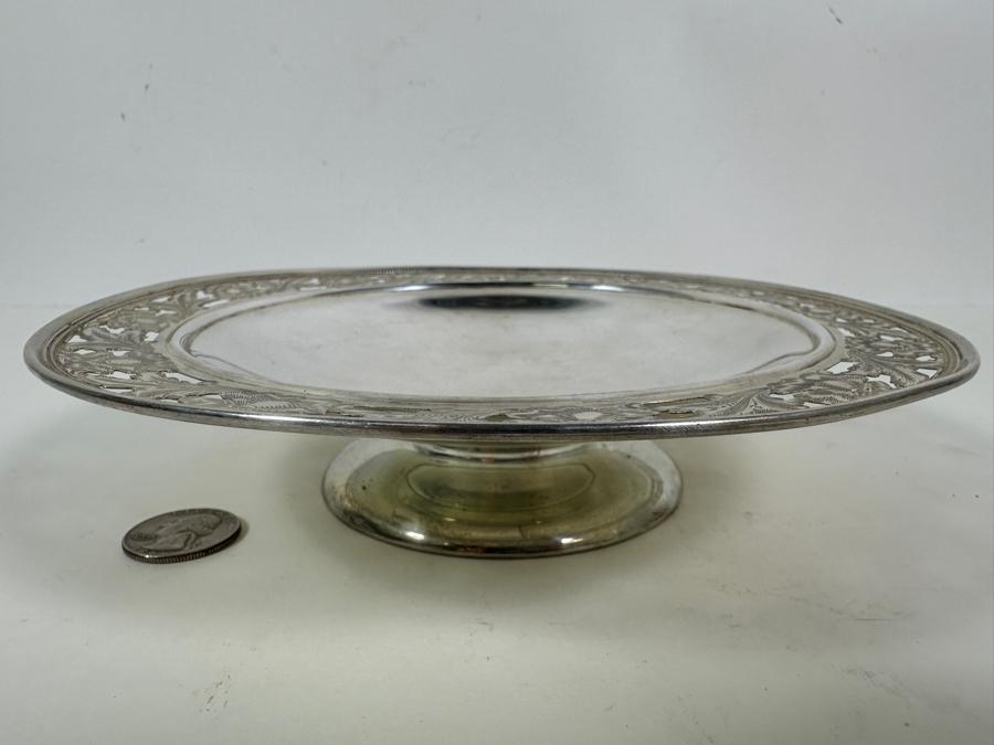 Vintage Sterling Silver Spaulding & Co Footed Bowl With Reticulated Floral Chasing Work Along The Rim 8W X 2H 237g - Sterling Silver Melt Value = $232 [Photo 6]