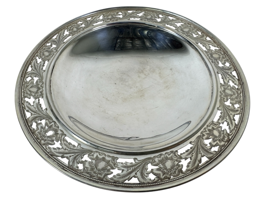 Vintage Sterling Silver Spaulding & Co Footed Bowl With Reticulated Floral Chasing Work Along The Rim 8W X 2H 237g - Sterling Silver Melt Value = $232 [Photo 1]
