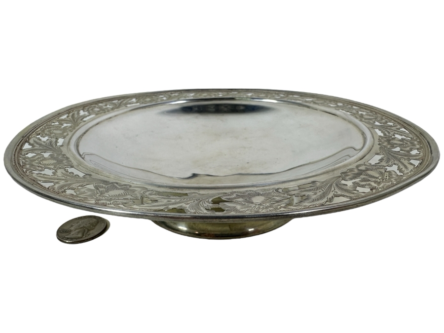 Vintage Sterling Silver Spaulding & Co Footed Bowl With Reticulated Floral Chasing Work Along The Rim 8W X 2H 237g - Sterling Silver Melt Value = $232 [Photo 2]