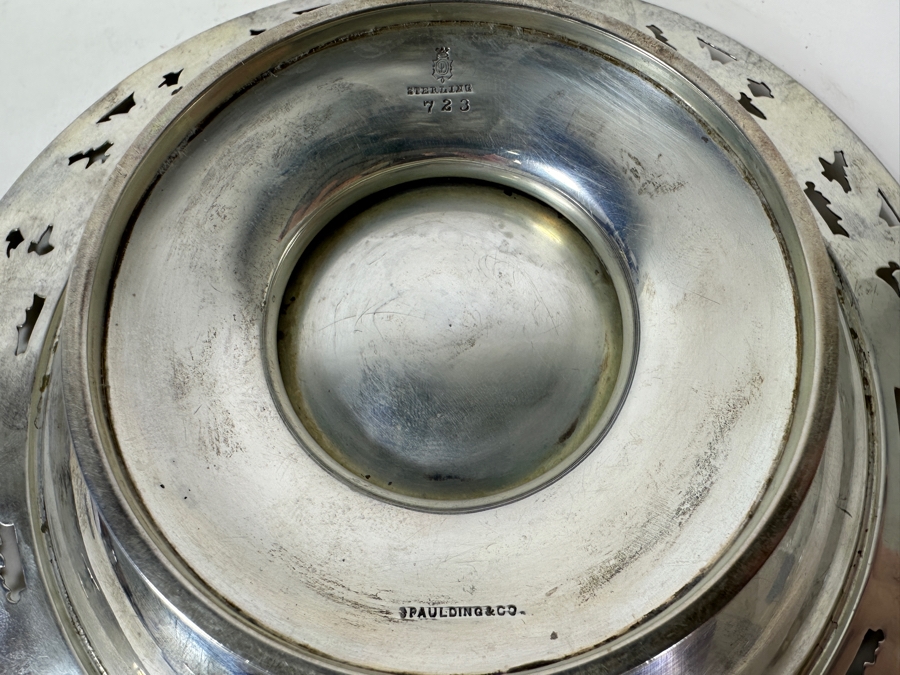 Vintage Sterling Silver Spaulding & Co Footed Bowl With Reticulated Floral Chasing Work Along The Rim 8W X 2H 237g - Sterling Silver Melt Value = $232 [Photo 8]