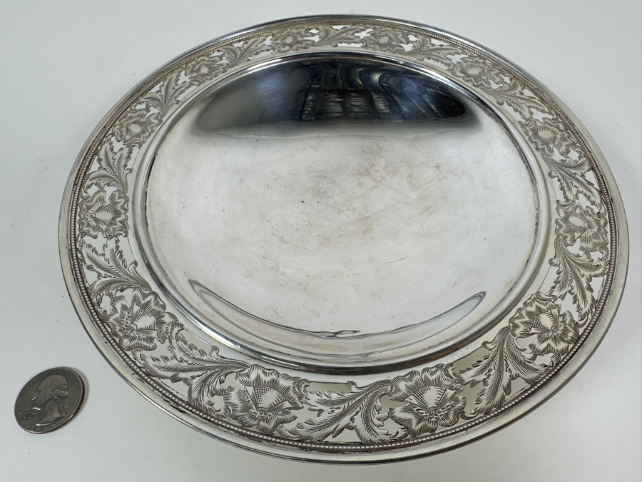 Vintage Sterling Silver Spaulding & Co Footed Bowl With Reticulated Floral Chasing Work Along The Rim 8W X 2H 237g - Sterling Silver Melt Value = $232 [Photo 3]