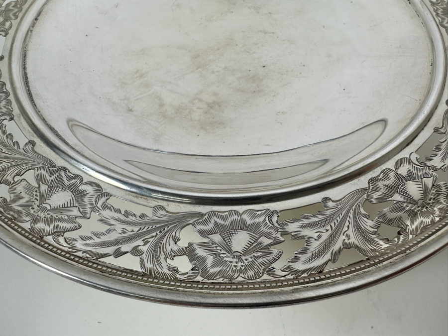 Vintage Sterling Silver Spaulding & Co Footed Bowl With Reticulated Floral Chasing Work Along The Rim 8W X 2H 237g - Sterling Silver Melt Value = $232 [Photo 5]