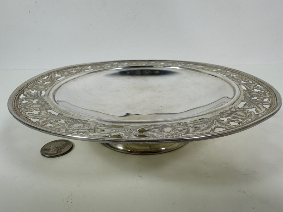 Vintage Sterling Silver Spaulding & Co Footed Bowl With Reticulated Floral Chasing Work Along The Rim 8W X 2H 237g - Sterling Silver Melt Value = $232 [Photo 7]