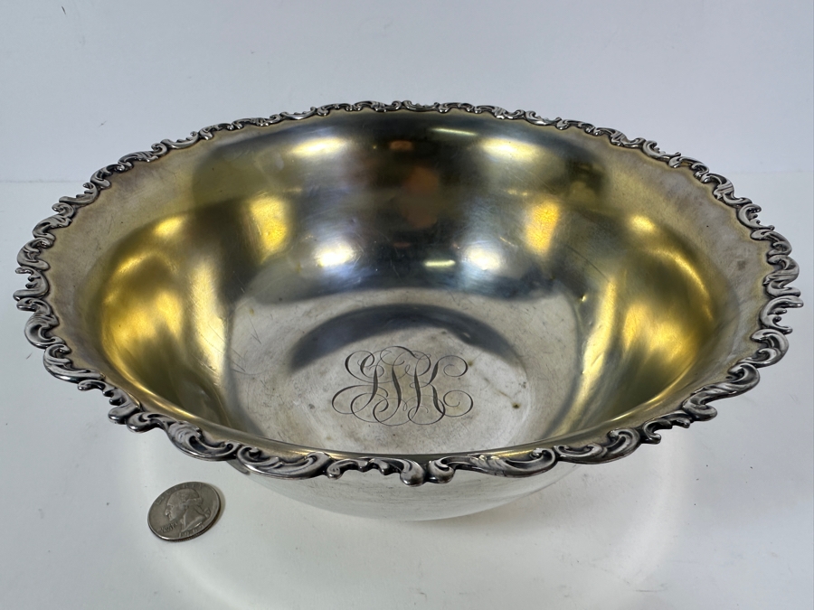 Vintage Sterling Silver Whiting Manufacturing Co. Footed Bowl 9W X 3.5H 441g - Sterling Silver Melt Value = $433 [Photo 3]