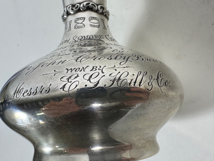 Vintage Sterling Silver Whiting Manufacturing Co. Bud Vase Trophy Dated 1891 Madison Square Gardens Chrysanthemums Show 7H 184g - Sterling Silver Melt Value = $181 [Photo 10]