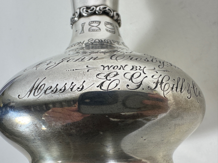 Vintage Sterling Silver Whiting Manufacturing Co. Bud Vase Trophy Dated 1891 Madison Square Gardens Chrysanthemums Show 7H 184g - Sterling Silver Melt Value = $181 [Photo 9]