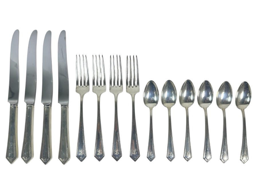 Vintage Sterling Silver Alvin Flatware Service For Four With Two Extra Spoons 345g - Sterling Silver Melt Value = $338 (Knives Not Included In Weight / Melt Value)